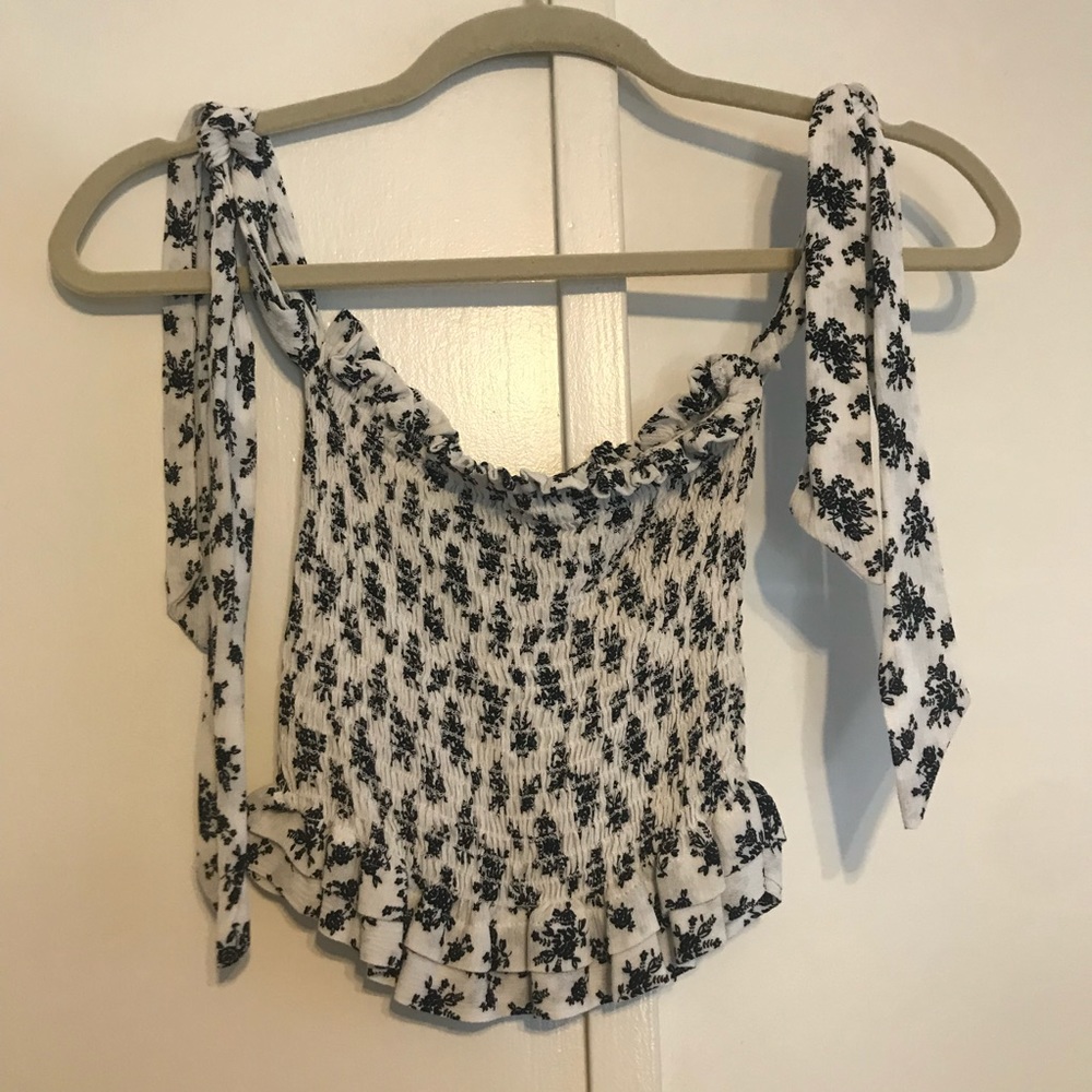 Floral Planet Blue Smocked Crop Top - S